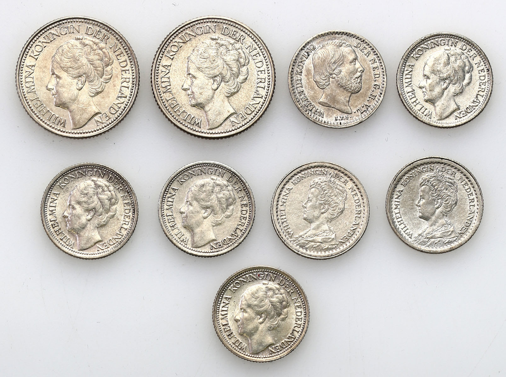 Niderlandy. 10 - 25 centów 1890-1941, zestaw 9 monet
